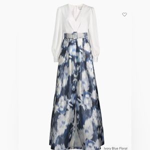 Sachin & Babi Zoe Belted Floral Gown Ivory Blue Floral Gown Size 14 NWT